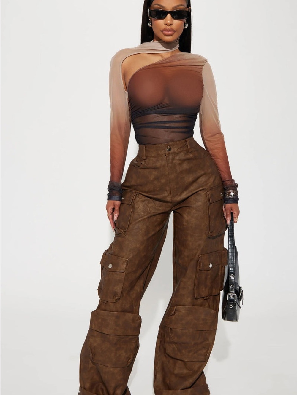 Fashion Nova Hot Take Mesh Bodysuit Brown/combo Sexy Night Club NWT Small